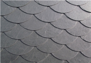Wellest Rainbow Style China Natural Black Slate Roof Tile, Sides Hand Cut,Without Pre-Drilled Holes,Model No. Srt011