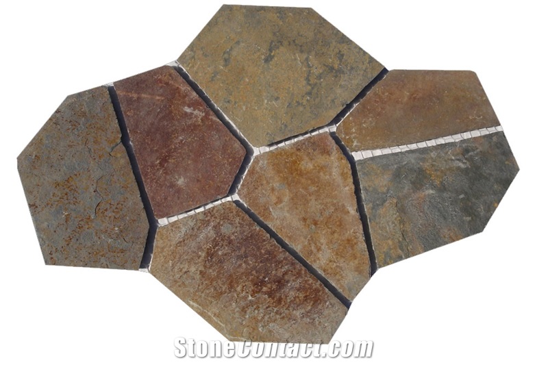 Wellest Rustic Brown,Multi Color Slate Flagstone,Meshed Paver Stone,7 Pieces Type,Item No.Ms009