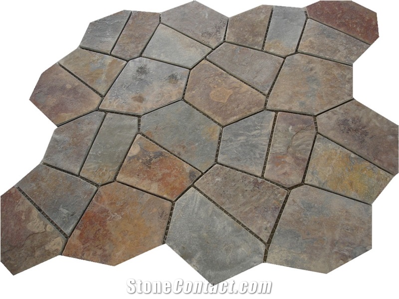 Wellest Rustic Brown,Rusty Brown,Multi Color Slate Flag Stone,Meshed Paver Stone,7 Pieces Type,Item No.Ms018