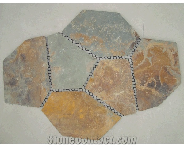 Wellest Rustic Brown,Rusty Brown,Multi Color Slate Flagstone,Meshed Paver Stone,6 Pieces Type,Item No.Ms003