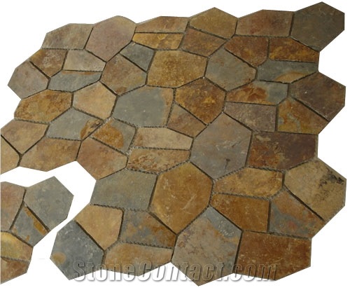 Wellest Rustic Brown,Rusty Brown,Multi Color Slate Flagstone,Meshed Paver Stone,6 Pieces Type,Item No.Ms025