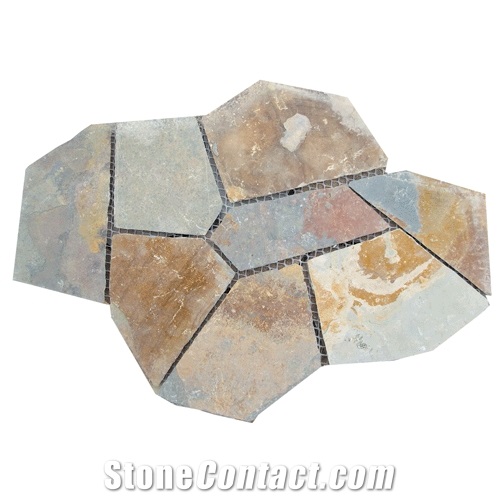 Wellest Rustic Brown,Rusty Brown,Multi Color Slate Flagstone,Meshed Paver Stone,8 Pieces Type,Item No.Ms006