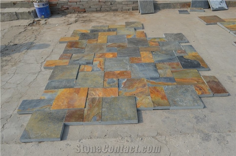 Wellest Rustic Brown,Rusty Brown,Multi Color Slate Pattern, Meshed Paver Stone,Item No.Ms027