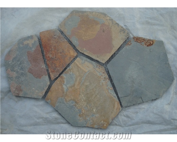 Wellest Rustic Brown,Rusty Brown,Multicolor Slate Flagstone,Meshed Paver Stone,5 Pieces Type,Item No.Ms002