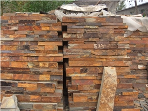 Wellest Rusty Slate Culture Stone, Ledge Stone,Stacked Stone, Rough,Wall Cladding Tile ,Back Ground,Multi Colour Slate,Z Shape, Interlocked,Sl-015rz