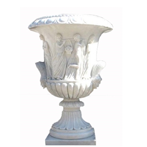 Wellest White Jade Marble Garden Flower Pot,Natural Stone Outside Garden Flower Pot,Item No.Sgp006