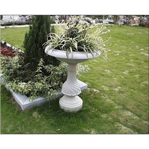 Wellest White Marble Round Garden Flower Pot,Natural Stone Outside Garden Flower Pot,Item No.Sgp024