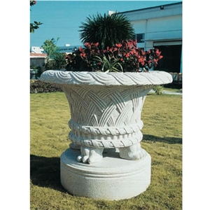 Wellest White Sandstone Round Garden Flower Pot,Natural Stone Outside Garden Flower Pot,Item No. Sgp026