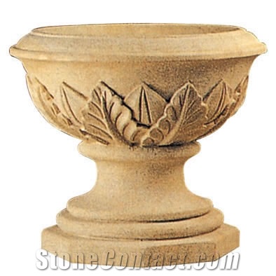 Wellest Yellow Sandstone Garden Flower Pot,Natural Stone Outside Garden Flower Pot,Item No. Sgp001