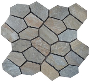 Wellest Yellow Wood Beige Slate Flagstone,Meshed Paver Stone,6 Pieces Type,Item No.Ms005