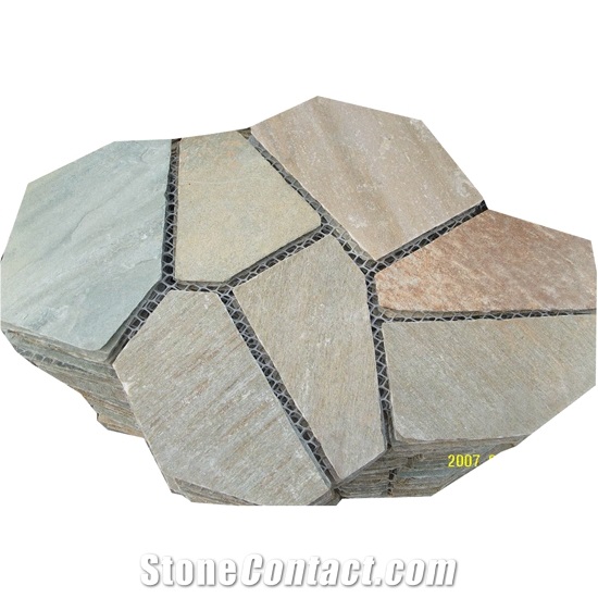 Wellest Yellow Wood Beige Slate Flagstone,Meshed Paver Stone,7pieces Type,Item No.Ms011