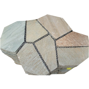 Wellest Yellow Wood Beige Slate Flagstone,Meshed Paver Stone,7pieces Type,Item No.Ms011