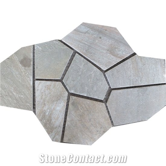 Wellest Yellow Wood Beige Slate Flagstone,Meshed Paver Stone,8 Pieces Type,Item No.Ms014