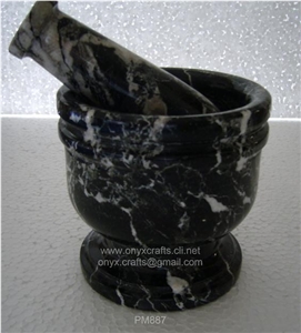 Black Zebra Pestle Mortar, Black Zebra Marble Mortars