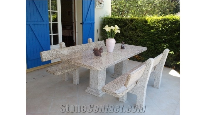 Exterior Table and Bench Set 220x90cm with Cinza Penalva Granite