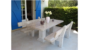 Exterior Table and Bench Set 220x90cm with Cinza Penalva Granite