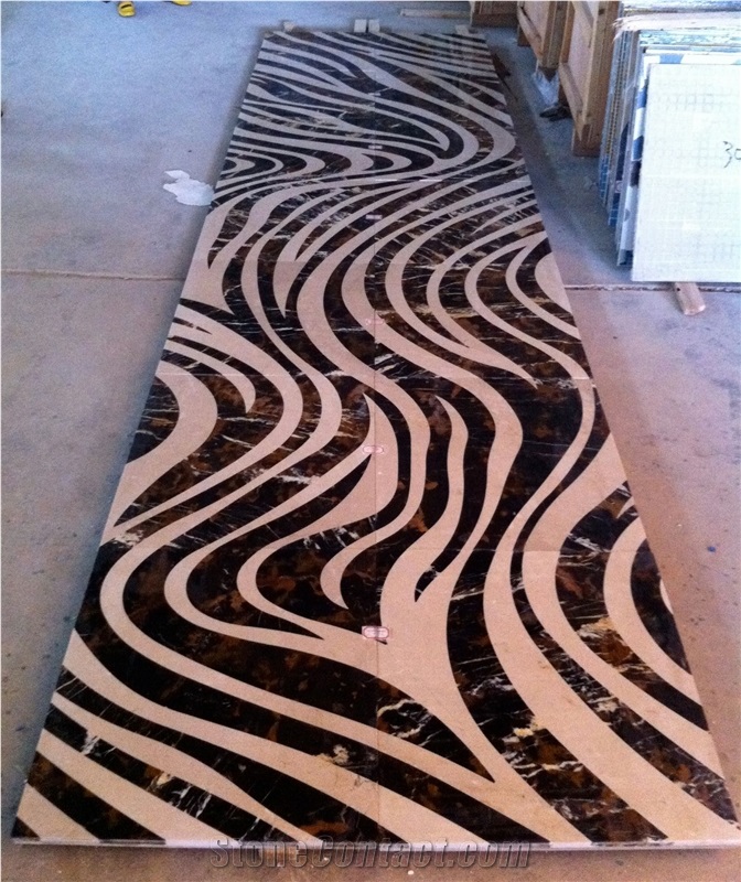 Black and White Ripple Marble Waterjet Medallions