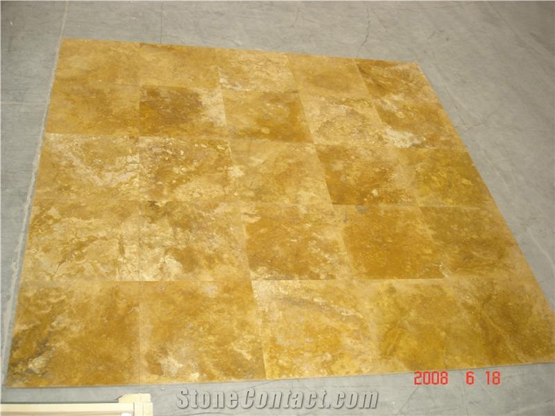 Gold Travertine Brushed Tiles, Turkey Yellow Travertine