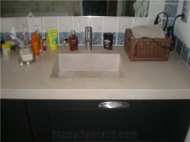 Pietra Di Trani Apricena Solid Bathroom Sinks, Tops