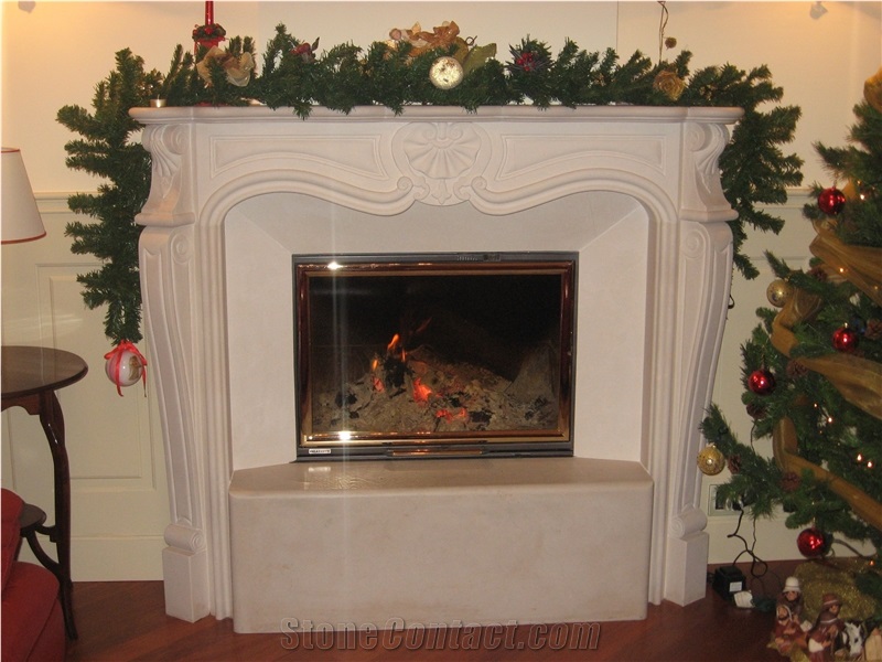 Pietra Di Trani Unito Carved Fireplace