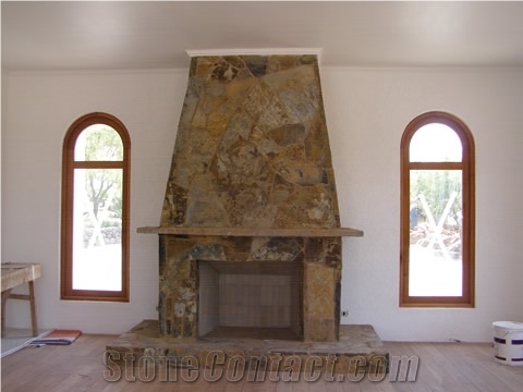 Piedra Laja Cafe Oxidada Fireplace Design
