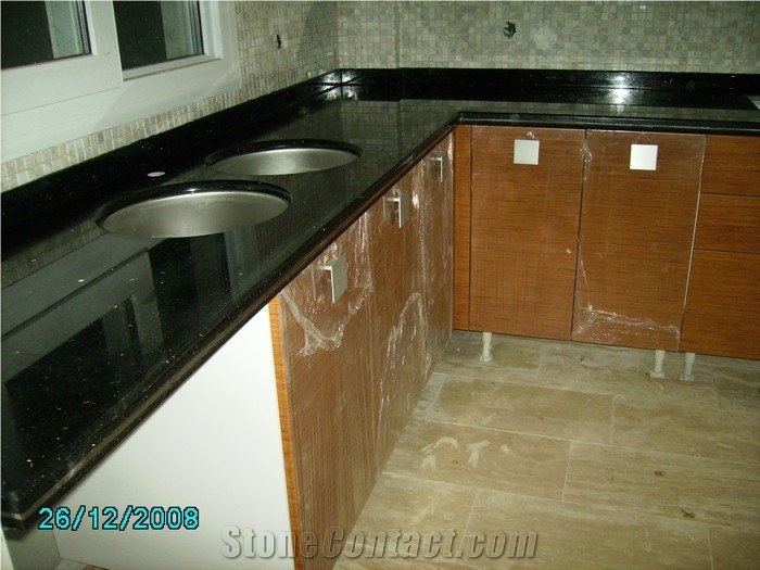India Black Galaxy Granite Countertop Finished Project