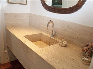 Travertino Romano Vein Cut Vanity Top with Wash Basin