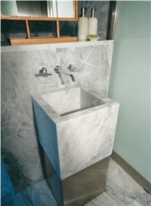 Bardiglio Marble Basin with Cnc Wall Panel Installation