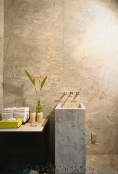 Bardiglio Marble Basin with Cnc Wall Panel Installation
