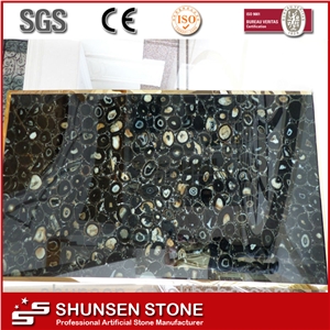 Most Popular Artificial Stone Translucent Black Agate Panel Stone Hy0012