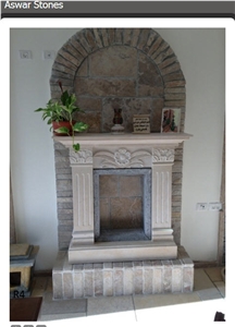 Hebron Bone Limestone Hand Carved Fireplace