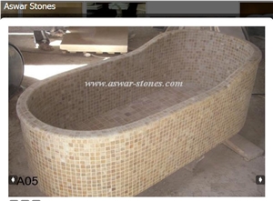 Jerusalem Light Yellow Limestone Mosaic Bath Tub