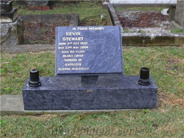 Lawn Memorials, Monuments, Silk Blue Granite Slant Grave