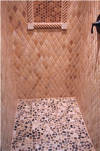 Honed Classic Travertine Mosaic Shower Wall, Beige Travertine Mosaic