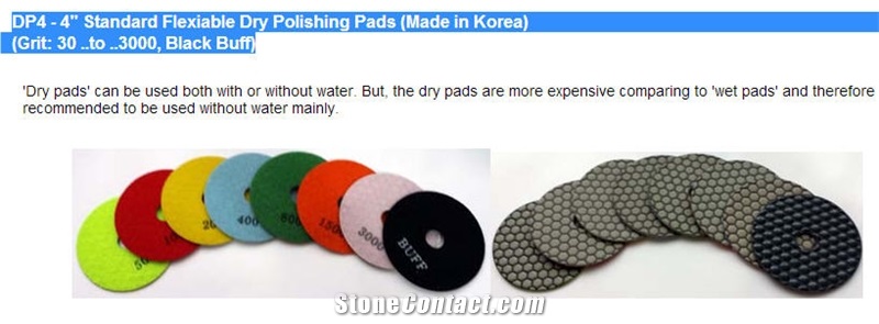 Dp4 - 4" Standard Flexiable Dry Polishing Pads (Made in Korea) (Grit: 30 ..To ..3000, Black Buff)
