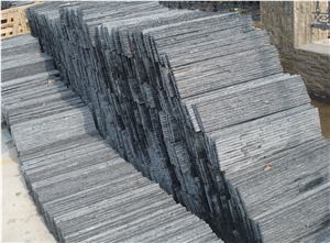 Black Quartzite Drain Board Wall Cladding, Black Cultured Stone Wall Tiles, China Wall Veneers