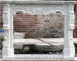 White Marble Wave Carving Fireplace Mantel