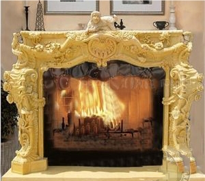 Yellopw Marble Fireplace, Yellow Marble Fireplaces