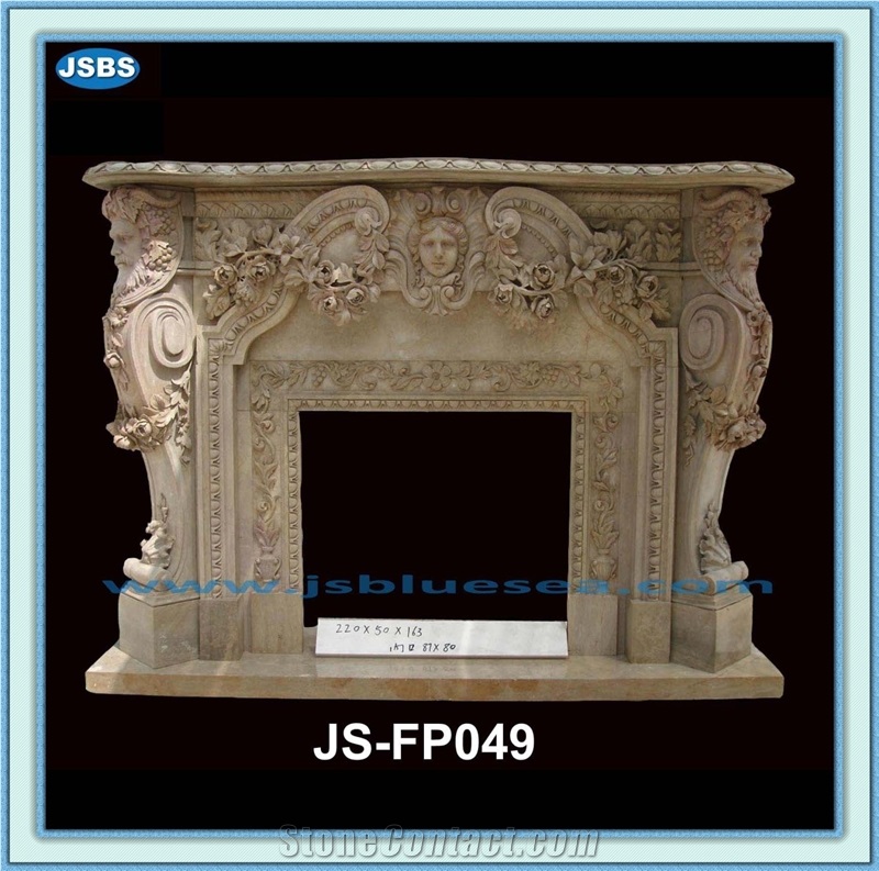 Beige Marble Fireplace Mantel, Natural Marble Fireplace Mantel