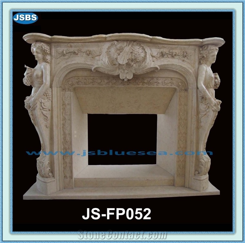 Beige Marble Fireplace Mantel, Natural Marble Fireplace Mantel