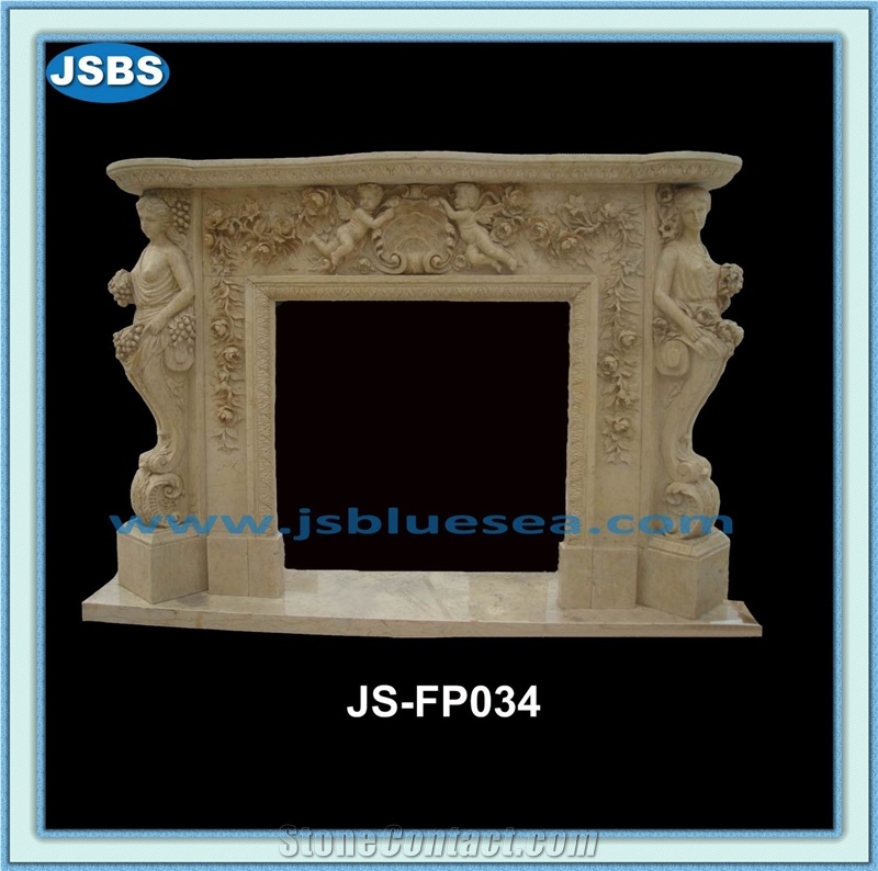 Cheap Antique Marble Fireplace Frame, Natural Beige Marble Fireplaces