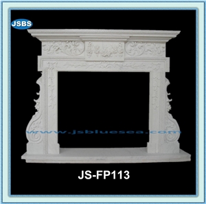 Hand Carved Indoor Marble Fireplace, Beige Marble Fireplaces