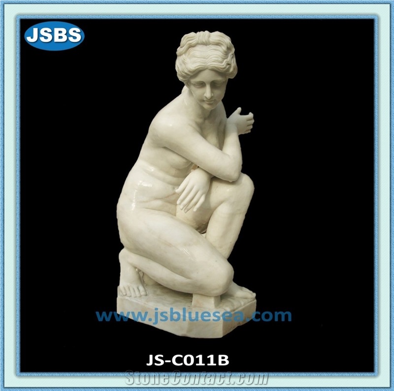 Hand Carved Nude Woman Marble Statue, Natural White Marble Statues