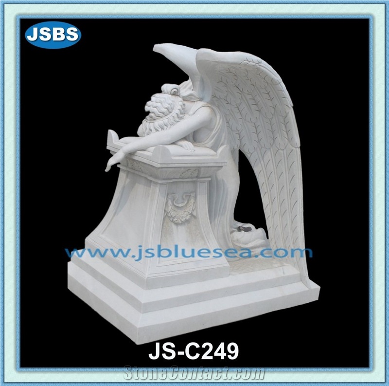 White Marble Tombstone Angel Statue, Natural White Marble Monument & Tombstone