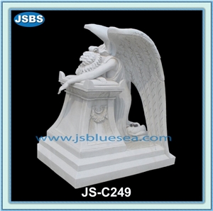 White Marble Tombstone Angel Statue, Natural White Marble Monument & Tombstone