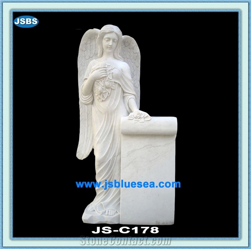 White Marble Tombstone Statue, Natural White Marble Monument & Tombstone