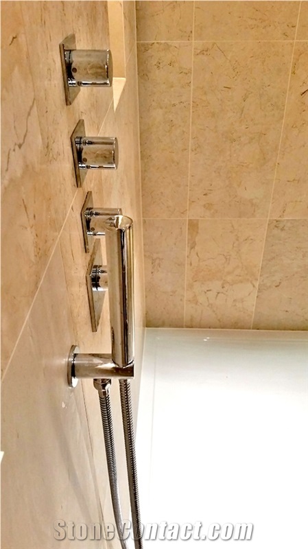 Beige Marble Bathroom Vanity, Floor and Wall, Design