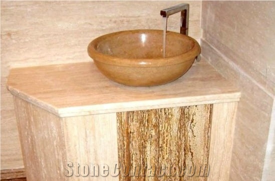 Classic Travertine Bath Top, Noce Travertine Vessel Wash Basin