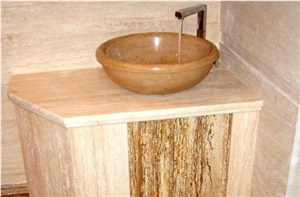 Classic Travertine Bath Top, Noce Travertine Vessel Wash Basin