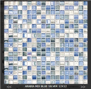 Arabia Mix Blue Silver 12x12 Glass Mosaic